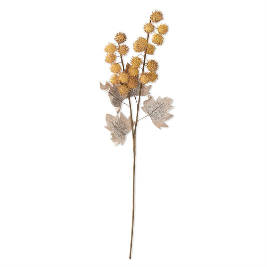 Yellow Eva Pod Spray with Tan Leaves