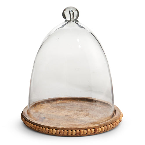 10.5" Wood Beaded Tray with Cloche