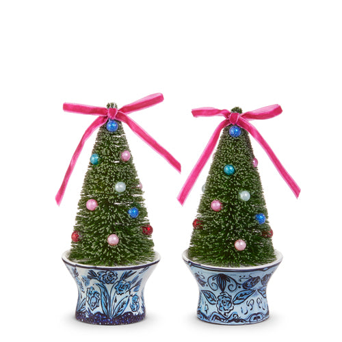 Bottle Brush Trees in Chinoiserie Urn Ornament