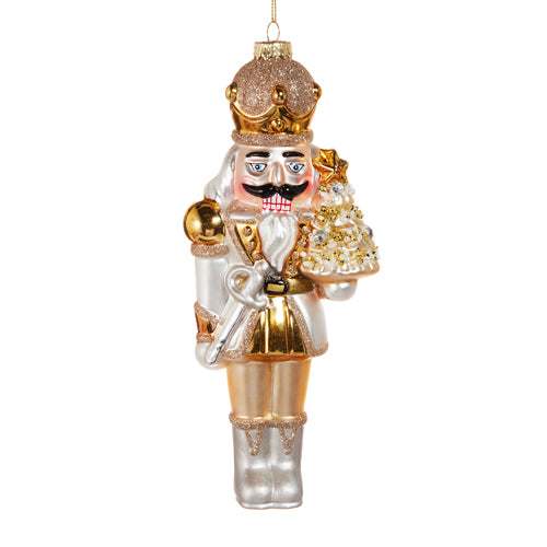 8.25 White Gold Nutcracker Ornament