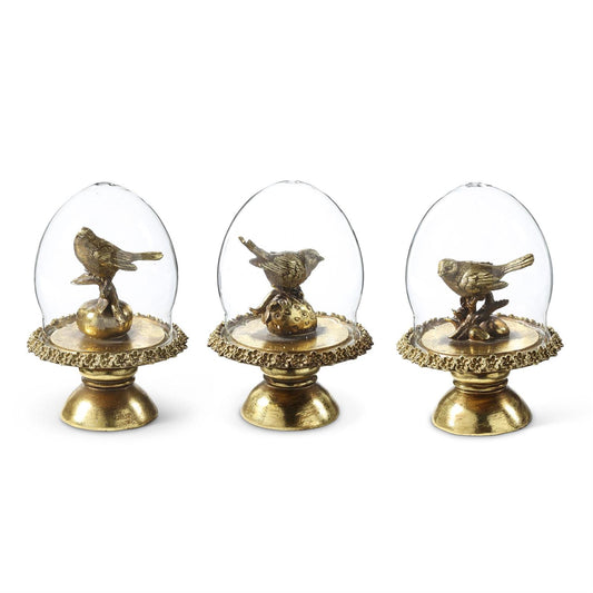 6.5 Inch Glass Cloche with Gold Bird