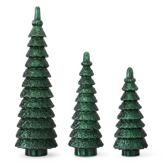 Set of 3 Green Glass Tiered Trees