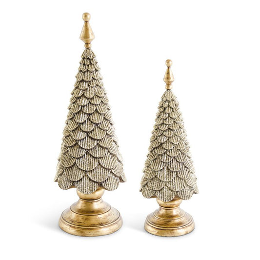 Scalloped Gold Glittered Resin Trees on Pedestal
