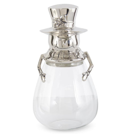Glass Snowman Canister with Silver Metal Top