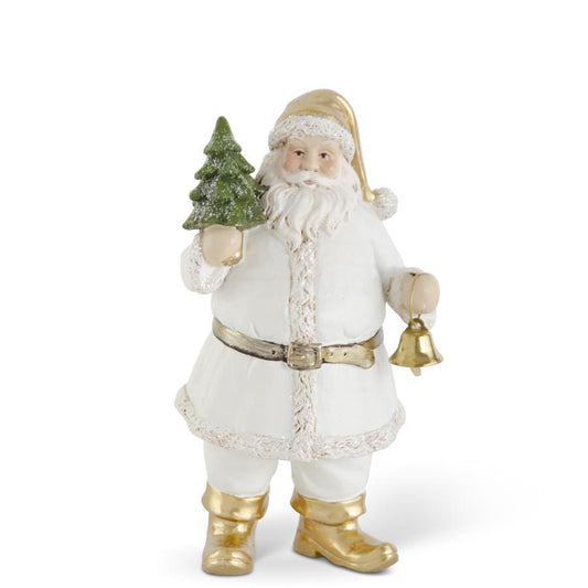 White & Gold Santa with Tree & Bell
