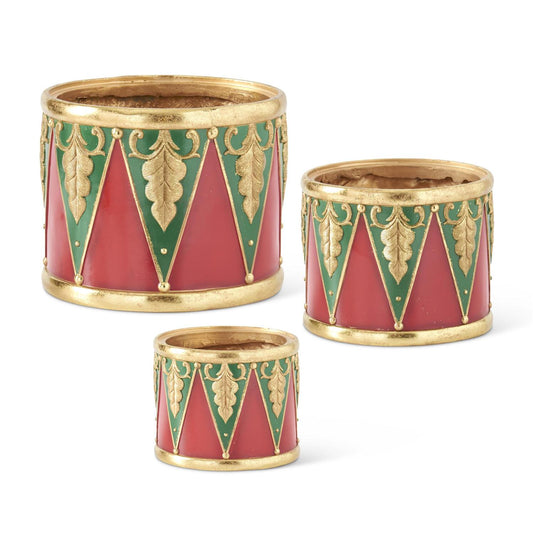 Red Green & Gold Resin Nesting Drum Container