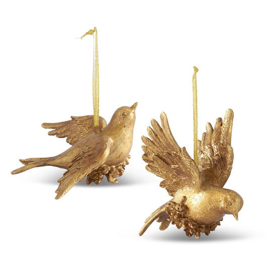 Carved Resin Gold Leaf Bird Ornament
