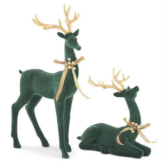 Dark Green Velvet Deer with Gold Antlers & Bow