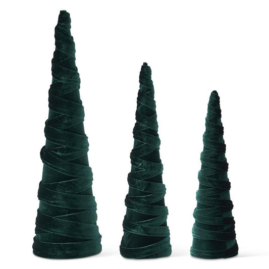 Dark Green Velvet Spiraled Fabric Cone Tree