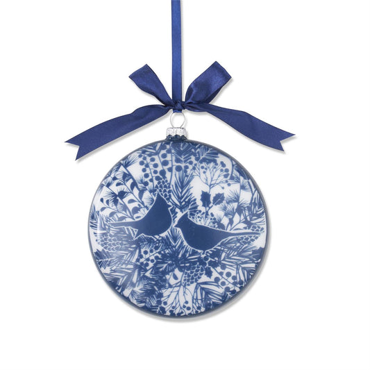 Blue & White Floral Print with Birds Flat Ornament