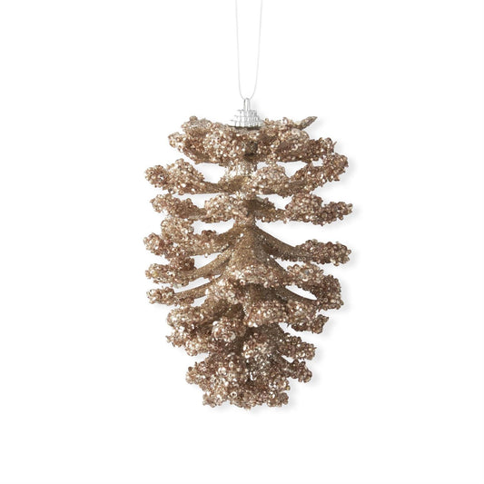 Gold Champagne Sequin Bead Pinecone Ornament