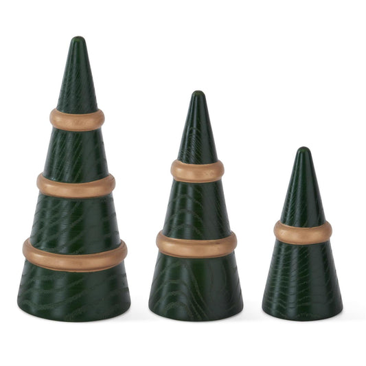 Green Wood Cone Trees with Gold Ring
