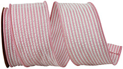 Ribbon - Seersucker Stripe Wired Edge, Pink, 2-1/2 Inch, 10 Yards