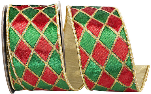 Green and Red Diamond Velvet Metallic Dupioni Ribbon