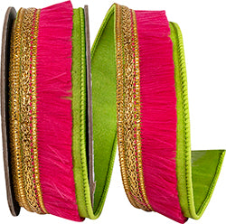 Ribbon - Fringe Trimming Lime Green and Pink