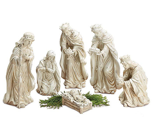 White Distressed Nativity Scene - 6 piece
