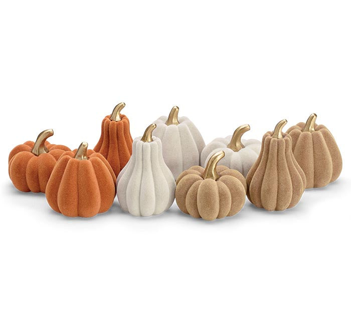 Small Sizes - Tall, Skinny - Flocked Harvest Pumpkins