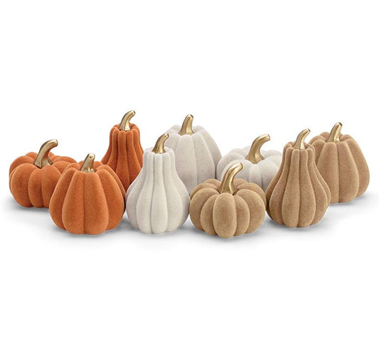 Small Sizes - Tall, Skinny - Flocked Harvest Pumpkins