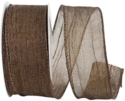 Ribbon - Crushed Mesh Elegance Wired Edge, Chocolate Brown, 1-1/2 Inch, 10 Yards
