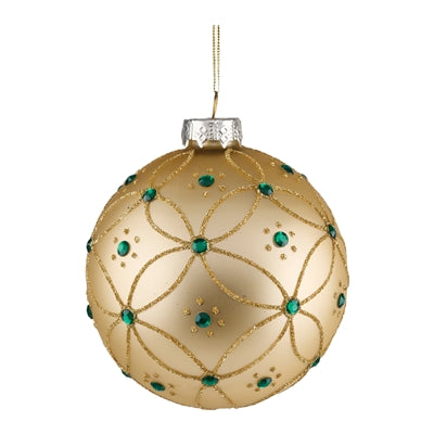 Gold and Green Glass Ball Ornament