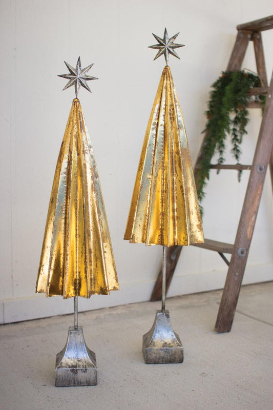Folded Gold Metal Tree with Silver Star
