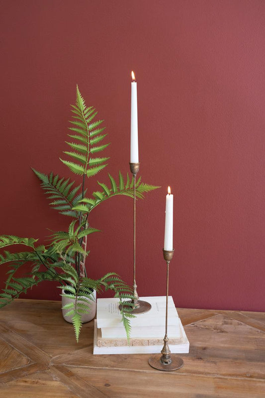 Set of 2 Tall Antique Brass Taper Candleholders