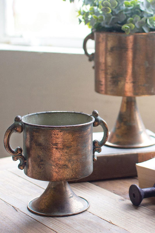 Antique Copper Finish Planters with Handles