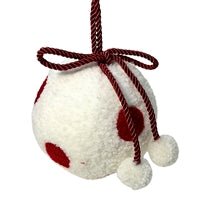 Fuzzy Polka Dot Ball Ornament - White/Red