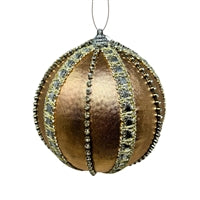 Metallic Rhinestone Stripe Ball Ornament - Champagne