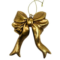 Plastic Hanging Bow Ornament - Ant. Gold