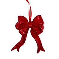 Plastic Hanging Bow Ornament - Red