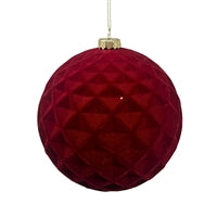 Plastic Flocked Diamond Ball Ornament - Crimson