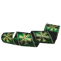 Snowflake Print On Emerald Metallic Dupion