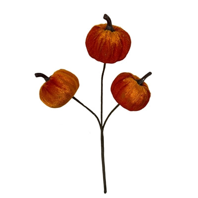 Velvet Pumpkin Pick x 3 - Orange