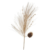 Metallic Long Needle Pine/Pinecone/Berry Spray - Gold