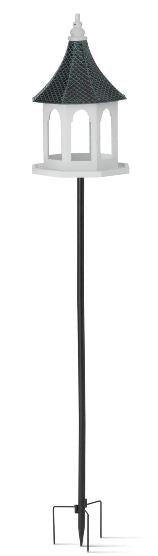 Tin & White Wood Birdhouse Decorative Garden Stakes