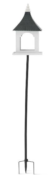 Tin & White Wood Birdhouse Decorative Garden Stakes