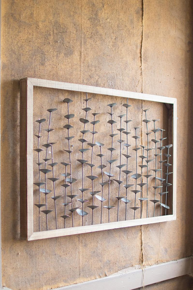 Wood Framed Metal Leaves Wall Art