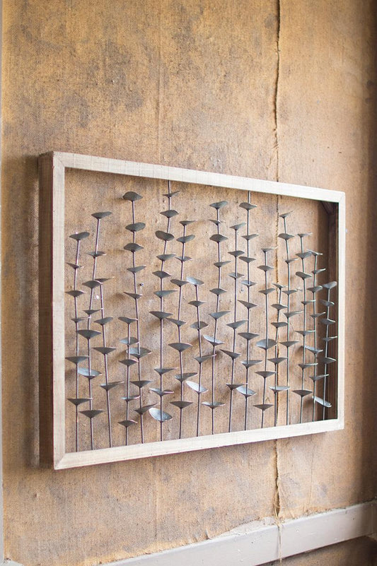 Wood Framed Metal Leaves Wall Art