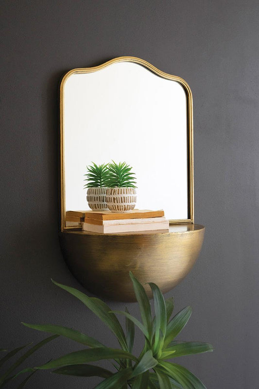 Antique Brass Framed Mirror with Shelf