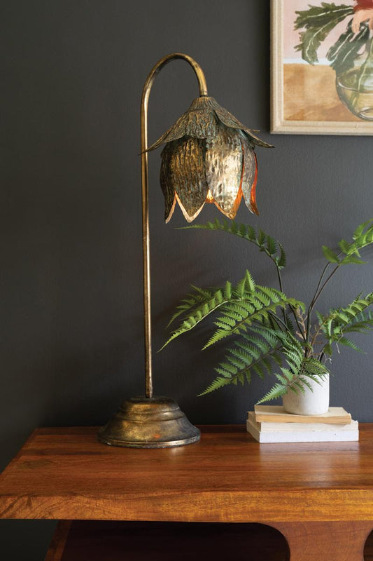 ANTIQUE BRASS TULIP TABLE LAMP