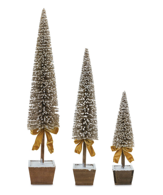 Potted Tree with Gold Bow (Set of 3)