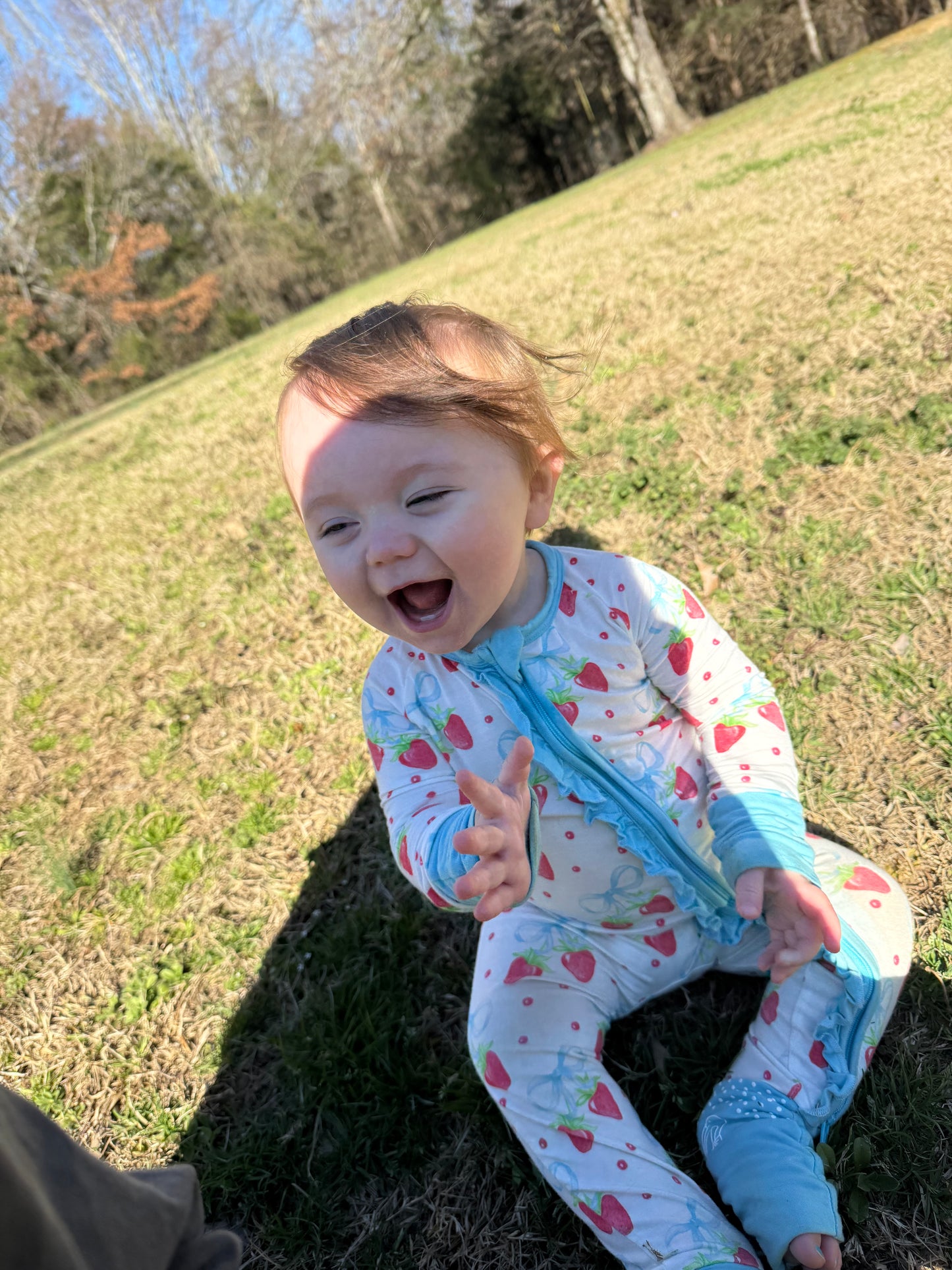 Strawberries and Bows Ruffled Zipper Onesie