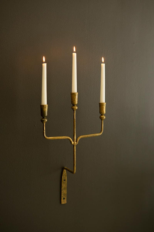 Antique Brass Triple Taper Wall Sconce