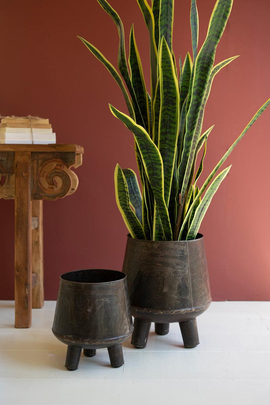 Hand-Hammered Iron Planters with Legs