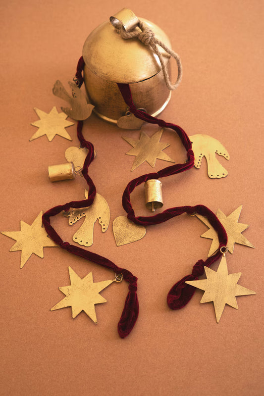 Christmas Garland on Maroon Velvet Ribbon