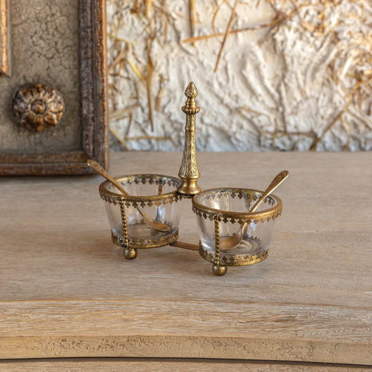 Vintage Style Salt Cellar With Spoons