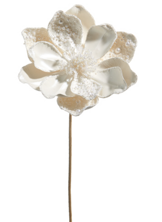 White Pearl Beaded Magnolia Pick