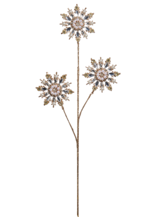 Gold Pearl Gem Snowflake Spray