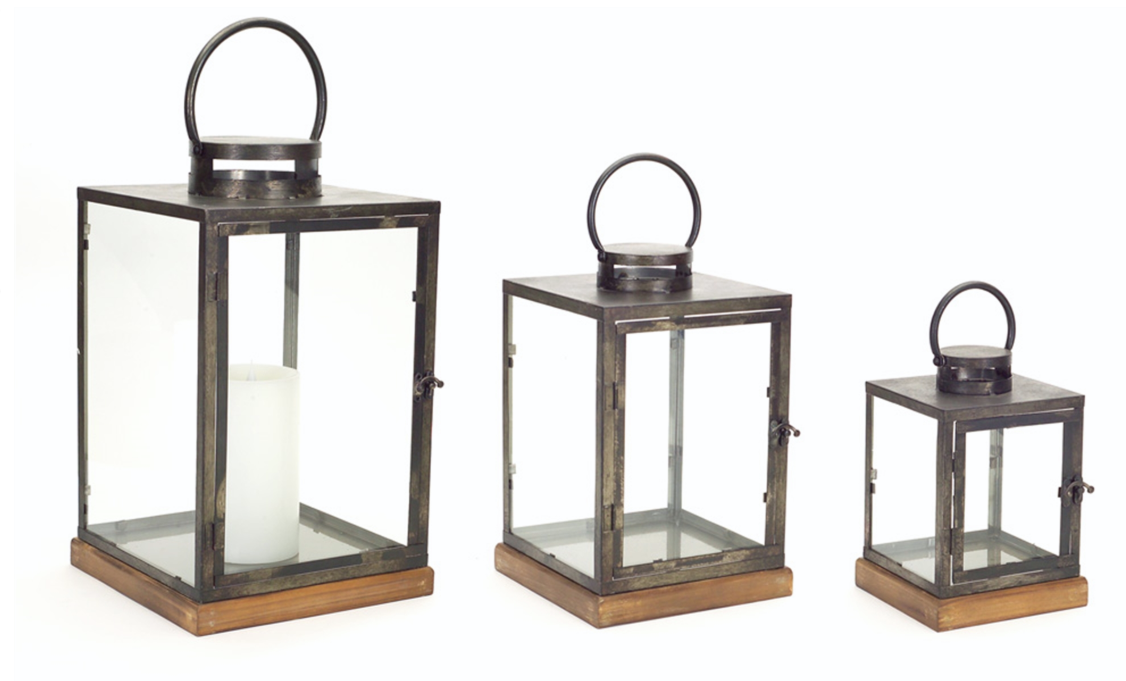 Metal Glass and Wood Lanterns
